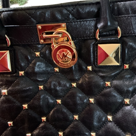 MICHAEL Michael Kors Black Quilted Shoulder Bag with Gold Studs - Picture 2 of 16